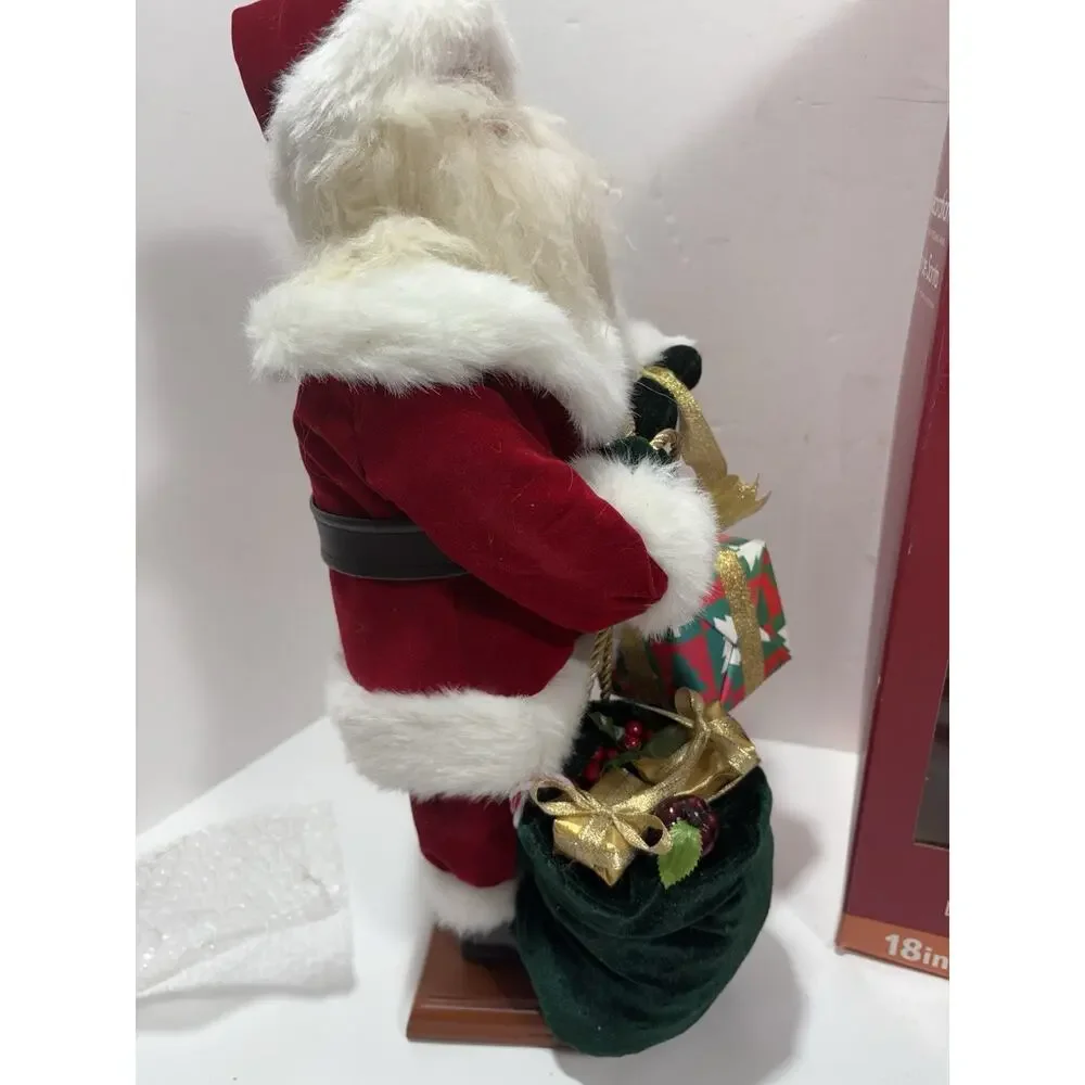 Santa Claus w/ Gifts‎ Poseable Arms 18” Figurine On Wood Base Christmas Figure